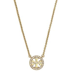 TORY BURCH • Gold Crystal Miller Logo Delicate Necklace